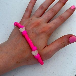 Pink beaded and heart glow in the dark bracelet